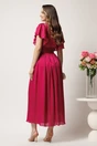 Rochie lunga fucsia in clos din voal cu floare la bust, 2, dyfashion.ro
