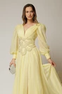 Rochie lunga galbena de seara din tull cu corset cu strassuri aplicate, 3, dyfashion.ro