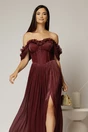 Rochie lunga grena de ocazie din voal peliculizat cu bust tip corset, 3, dyfashion.ro