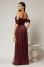 Rochie lunga grena de ocazie din voal peliculizat cu bust tip corset, 2, dyfashion.ro