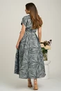 Rochie lunga gri din brocard in clos cu imprimeu si floare maxi detasabila- LaDonna, 2, dyfashion.ro