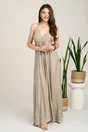 Rochie lunga gri din viscoza cu croi lejer si snur reglabil in talie, 1, dyfashion.ro