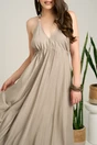 Rochie lunga gri din viscoza cu croi lejer si snur reglabil in talie, 4, dyfashion.ro