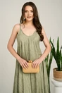 Rochie lunga kaki din viscoza cu croi tip A si bretele subtiri, 4, dyfashion.ro
