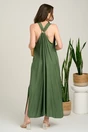 Rochie lunga kaki din viscoza cu croi tip A si crapaturi in laterale, 2, dyfashion.ro
