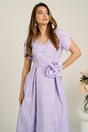 Rochie lunga lila din brocard in clos cu imprimeu si floare maxi detasabila- LaDonna, 4, dyfashion.ro