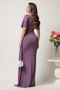 Rochie lunga lila din lurex cu floare in talie si croi mulat, 3, dyfashion.ro