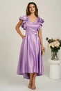 Rochie lunga lila din tafta subtire in clos cu volanase la bust- LaDonna, 1, dyfashion.ro