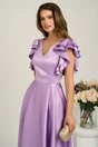 Rochie lunga lila din tafta subtire in clos cu volanase la bust- LaDonna, 4, dyfashion.ro