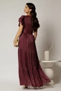 Rochie lunga magenta de ocazie din voal peliculizat cu decupaj si impletitura la decolteu, 2, dyfashion.ro