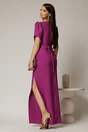 Rochie lunga magenta de seara cu decolteu patrat si maneci scurte, 2, dyfashion.ro