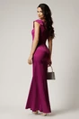 Rochie lunga magenta din tafta cu perle in talie si crapatura pe picior, 2, dyfashion.ro