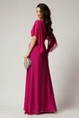 Rochie lunga magenta din voal cu strasuri la decolteu si maneci tip capa, 2, dyfashion.ro