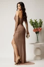 Rochie lunga maro mulata din strasuri cu maneci detasabile, 2, dyfashion.ro
