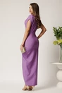 Rochie lunga mov din stofa cu fronseu si crapatura pe fusta, 2, dyfashion.ro
