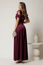 Rochie lunga mov din tafta cu accesoriu in talie si pene la umeri, 2, dyfashion.ro
