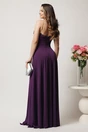Rochie lunga mov in clos din triplu voal cu strasuri la bust si pene la umar, 3, dyfashion.ro