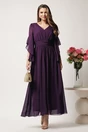 Rochie lunga mov in clos din voal cu decolteu- Moze, 1, dyfashion.ro