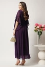 Rochie lunga mov in clos din voal cu decolteu- Moze, 2, dyfashion.ro