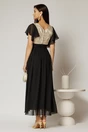 Rochie lunga neagra cu auriu de ocazie cu broderie la bust si detaliu in talie, 2, dyfashion.ro