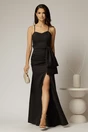 Rochie lunga neagra cu croi sirena si funda ampla pe talie, 1, dyfashion.ro