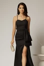 Rochie lunga neagra cu croi sirena si funda ampla pe talie, 3, dyfashion.ro