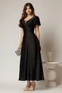 Rochie lunga neagra de ocazie cu decolteu adanc si maneci scurte evazate, 1, dyfashion.ro