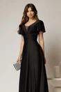 Rochie lunga neagra de ocazie cu decolteu adanc si maneci scurte evazate, 3, dyfashion.ro
