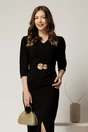 Rochie lunga neagra de ocazie cu fronseuri si cordon cu catarama in talie, 3, dyfashion.ro