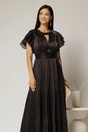 Rochie lunga neagra de ocazie din voal peliculizat cu decupaj si impletitura la decolteu, 3, dyfashion.ro
