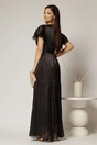 Rochie lunga neagra de ocazie din voal peliculizat cu decupaj si impletitura la decolteu, 2, dyfashion.ro
