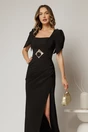 Rochie lunga neagra de seara cu decolteu patrat si maneci scurte, 3, dyfashion.ro