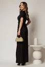Rochie lunga neagra de seara cu decolteu patrat si maneci scurte, 2, dyfashion.ro