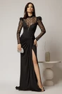 Rochie lunga neagra de seara cu top din dantela detasabil, 1, dyfashion.ro