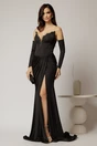 Rochie lunga neagra de seara cu top din dantela detasabil, 2, dyfashion.ro