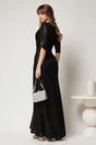 Rochie lunga neagra de seara din lurex cu accesoriu perla, 2, dyfashion.ro