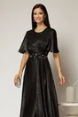 Rochie lunga neagra de seara din voal  cu accesoriu in talie, 3, dyfashion.ro