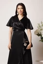 Rochie lunga neagra din satin cu croi petrecut, 3, dyfashion.ro