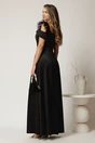 Rochie lunga neagra din tafta cu accesoriu in talie si pene la umeri, 3, dyfashion.ro