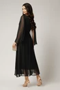 Rochie lunga neagra din voal creponat in clos cu maneci despicate, 3, dyfashion.ro