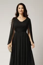 Rochie lunga neagra din voal creponat in clos cu maneci despicate, 2, dyfashion.ro