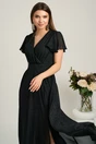 Rochie lunga neagra din voal in clos cu glitter- Moze, 4, dyfashion.ro