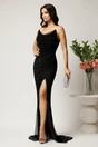 Rochie lunga neagra mulata din strasuri cu maneci detasabile, 1, dyfashion.ro