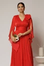 Rochie lunga rosie de seara din voal peliculizat, 3, dyfashion.ro