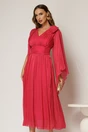 Rochie lunga rosu zmeura de seara din voal peliculizat, 1, dyfashion.ro