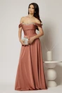 Rochie lunga roz coniac de seara din lycra cu bust buretat, 1, dyfashion.ro
