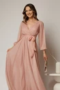 Rochie lunga roz cu glitter cu decolteu petrecut si cordon in talie, 3, dyfashion.ro