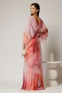 Rochie lunga roz cu imprimeuri corai din tull plisat, 2, dyfashion.ro