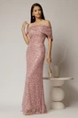 Rochie lunga roz de seara din dantela cu perle si paiete, 1, dyfashion.ro
