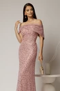 Rochie lunga roz de seara din dantela cu perle si paiete, 3, dyfashion.ro